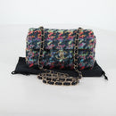 CHANEL Chain Shoulder Bag Tweed Blue Gold CC Auth 134856M-12