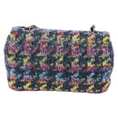 CHANEL Chain Shoulder Bag Tweed Blue Gold CC Auth 134856M-2