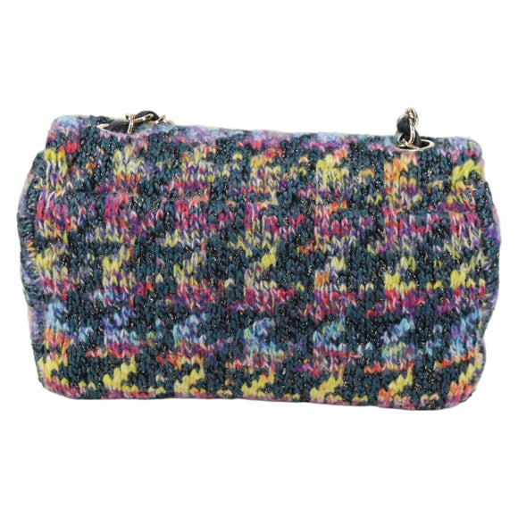 CHANEL Chain Shoulder Bag Tweed Blue Gold CC Auth 134856M