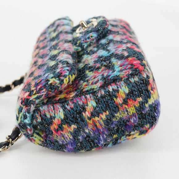CHANEL Chain Shoulder Bag Tweed Blue Gold CC Auth 134856SM