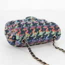 CHANEL Chain Shoulder Bag Tweed Blue Gold CC Auth 134856SM-6