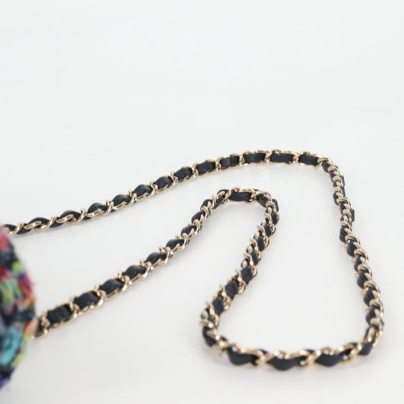 CHANEL Chain Shoulder Bag Tweed Blue Gold CC Auth 134856SM