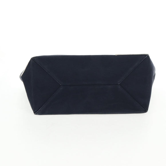 CHANEL Chain Tote Bag No5 Canvas Navy Silver CC Auth 134860V