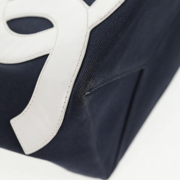 CHANEL Chain Tote Bag No5 Canvas Navy Silver CC Auth 134860V