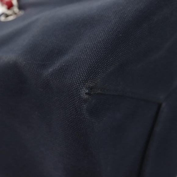 CHANEL Chain Tote Bag No5 Canvas Navy Silver CC Auth 134860V