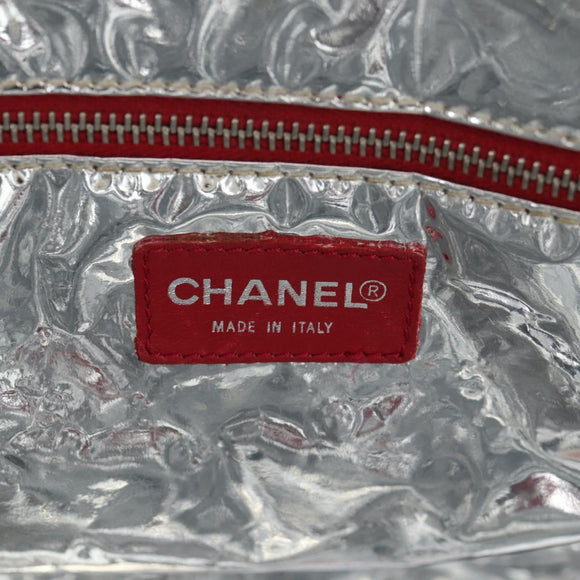 CHANEL Chain Tote Bag No5 Canvas Navy Silver CC Auth 134860V