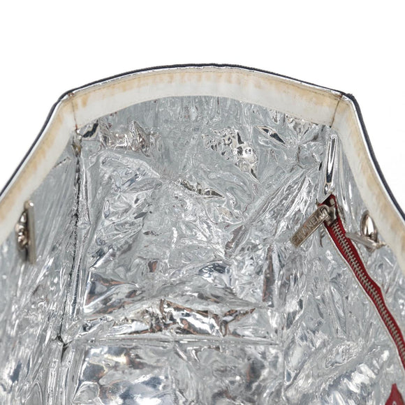 CHANEL Chain Tote Bag No5 Canvas Navy Silver CC Auth 134860V