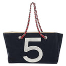CHANEL Chain Tote Bag No5 Canvas Navy Silver CC Auth 134860V-2