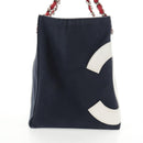 CHANEL Chain Tote Bag No5 Canvas Navy Silver CC Auth 134860V-4