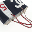 CHANEL Chain Tote Bag No5 Canvas Navy Silver CC Auth 134860V-6