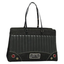 Christian Dior Montaigne Tote Bag Leather Canvas Black Silver Auth 134865-1