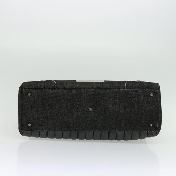 Christian Dior Montaigne Tote Bag Leather Canvas Black Silver Auth 134865