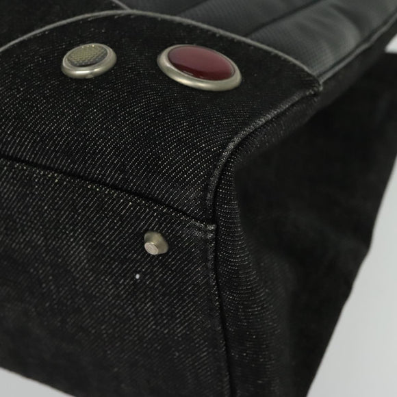 Christian Dior Montaigne Tote Bag Leather Canvas Black Silver Auth 134865