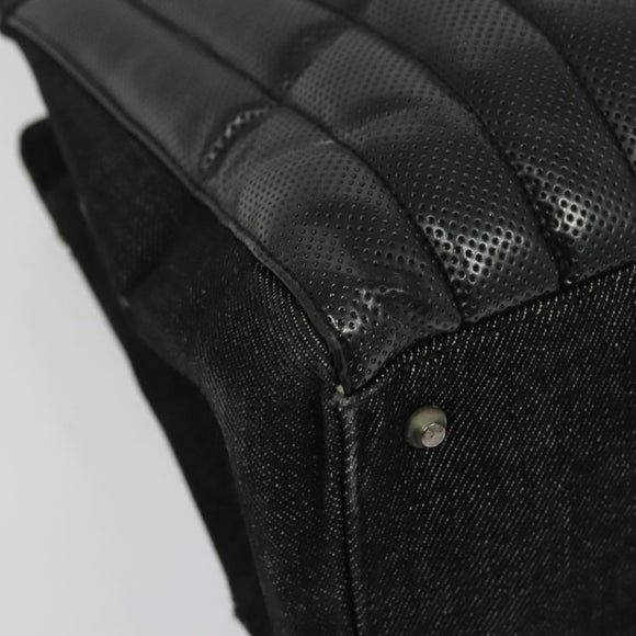 Christian Dior Montaigne Tote Bag Leather Canvas Black Silver Auth 134865