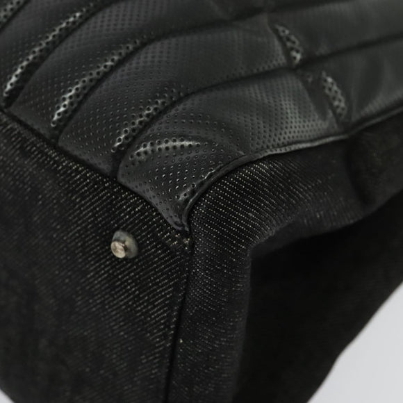 Christian Dior Montaigne Tote Bag Leather Canvas Black Silver Auth 134865