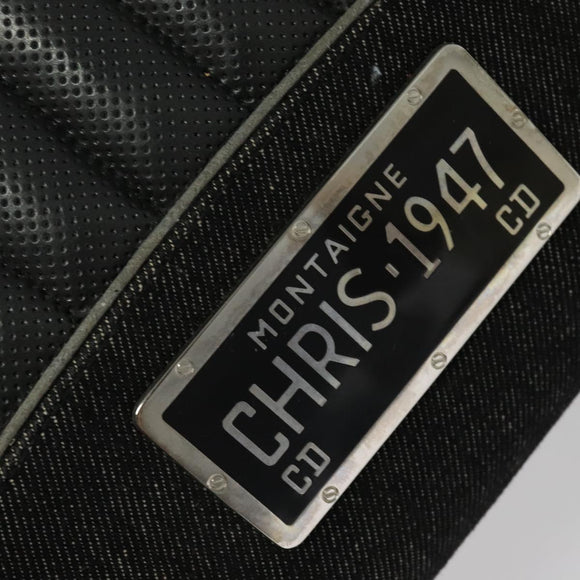 Christian Dior Montaigne Tote Bag Leather Canvas Black Silver Auth 134865