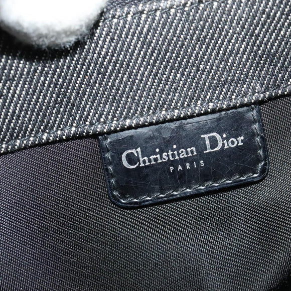 Christian Dior Montaigne Tote Bag Leather Canvas Black Silver Auth 134865