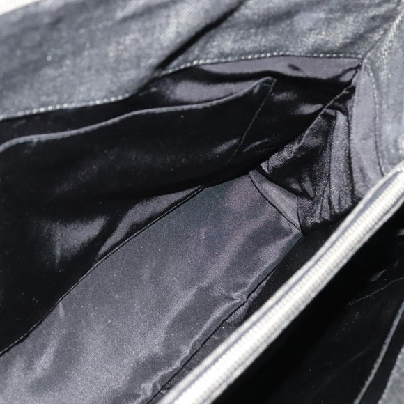 Christian Dior Montaigne Tote Bag Leather Canvas Black Silver Auth 134865