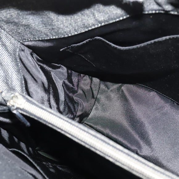 Christian Dior Montaigne Tote Bag Leather Canvas Black Silver Auth 134865