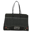 Christian Dior Montaigne Tote Bag Leather Canvas Black Silver Auth 134865-2