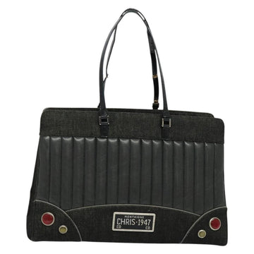 Christian Dior Montaigne Tote Bag Leather Canvas Black Silver Auth 134865 - 0