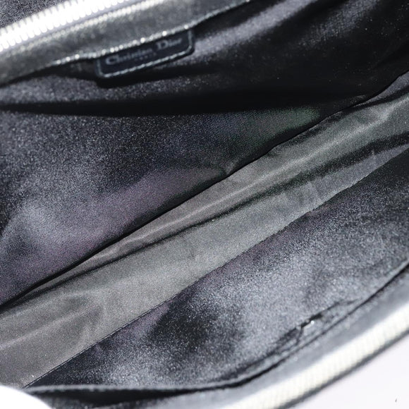 Christian Dior Montaigne Tote Bag Leather Canvas Black Silver Auth 134865