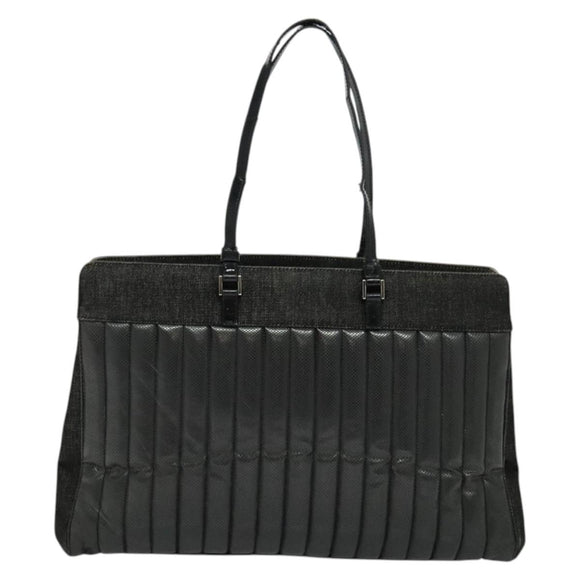 Christian Dior Montaigne Tote Bag Leather Canvas Black Silver Auth 134865