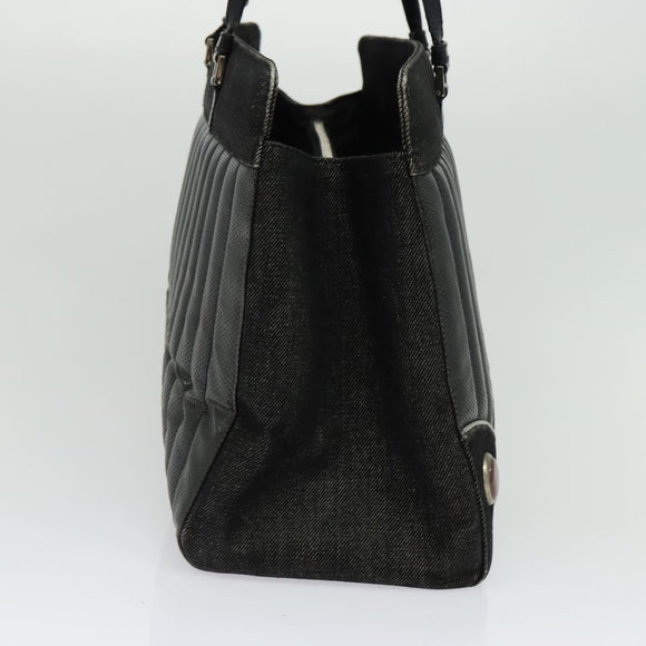 Christian Dior Montaigne Tote Bag Leather Canvas Black Silver Auth 134865