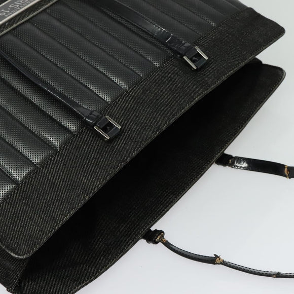 Christian Dior Montaigne Tote Bag Leather Canvas Black Silver Auth 134865