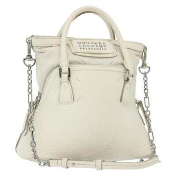 Maison Margiela 5AC Mini Hand Bag Leather 2way White Silver Auth 134868