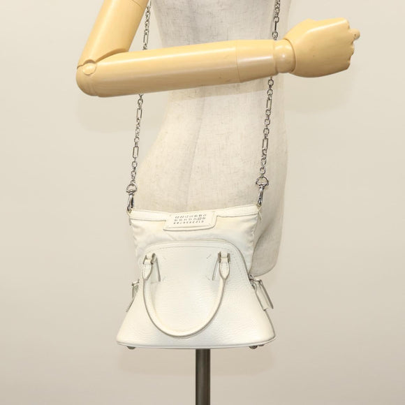 Maison Margiela 5AC Mini Hand Bag Leather 2way White Silver Auth 134868