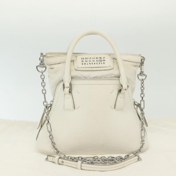 Maison Margiela 5AC Mini Hand Bag Leather 2way White Silver Auth 134868