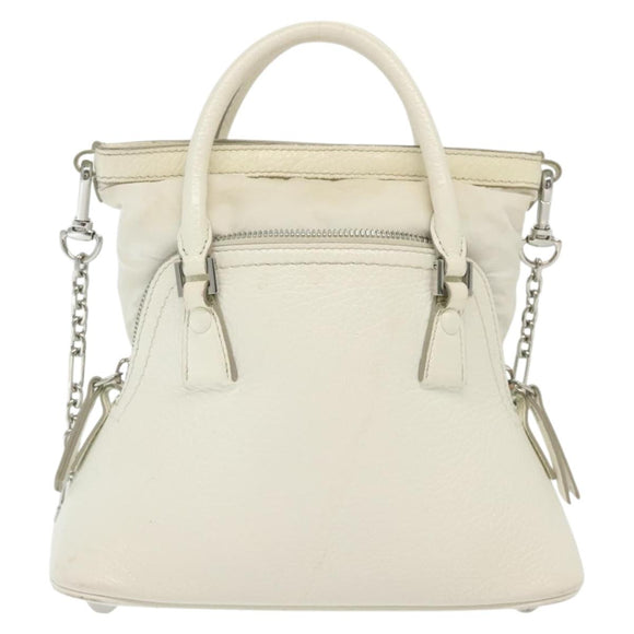 Maison Margiela 5AC Mini Hand Bag Leather 2way White Silver Auth 134868