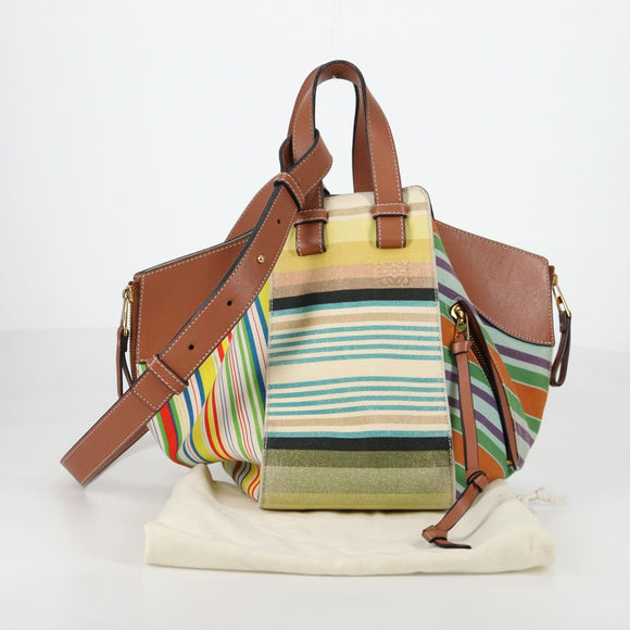 LOEWE Hand Bag Canvas 2way Multicolor Gold Auth 134870M