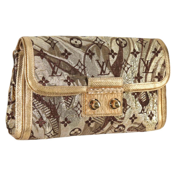 LOUIS VUITTON Monogram Brocade Tari Clutch Bag Gold M93142 LV Auth 134873V