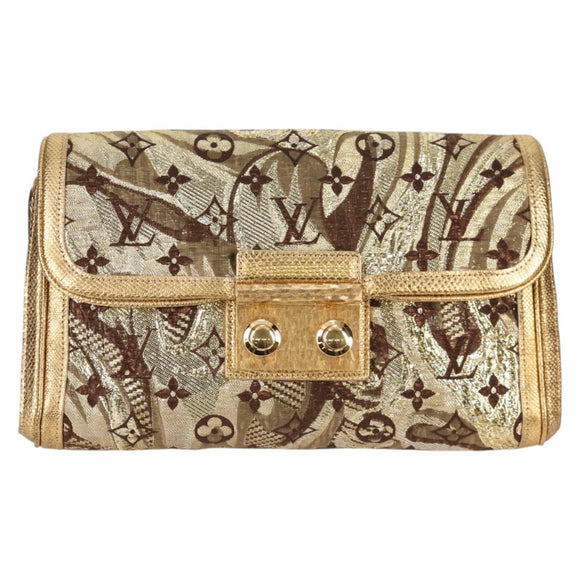 LOUIS VUITTON Monogram Brocade Tari Clutch Bag Gold M93142 LV Auth 134873V