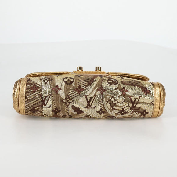 LOUIS VUITTON Monogram Brocade Tari Clutch Bag Gold M93142 LV Auth 134873V