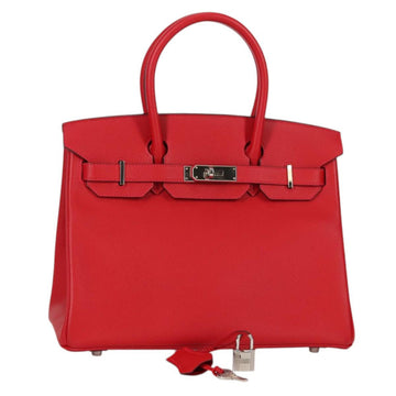 HERMES Birkin 30 Hand Bag Leather Red Silver Auth 134875M