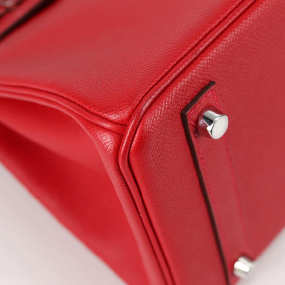 HERMES Birkin 30 Hand Bag Leather Red Silver Auth 134875SM