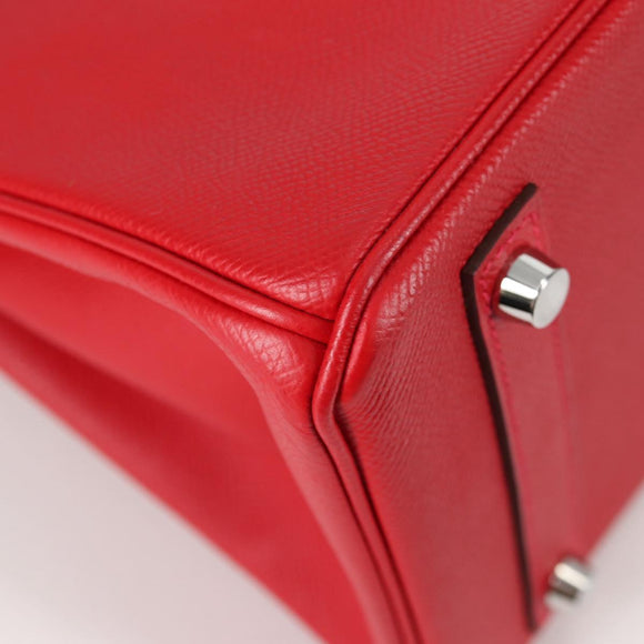 HERMES Birkin 30 Hand Bag Leather Red Silver Auth 134875SM