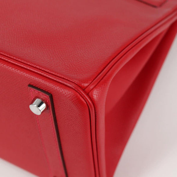 HERMES Birkin 30 Hand Bag Leather Red Silver Auth 134875SM