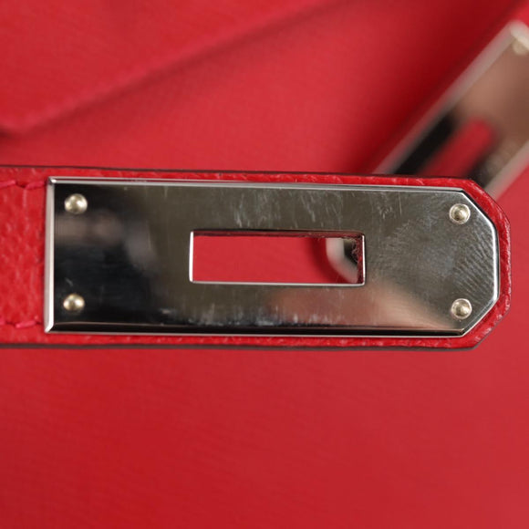 HERMES Birkin 30 Hand Bag Leather Red Silver Auth 134875SM