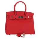 HERMES Birkin 30 Hand Bag Leather Red Silver Auth 134875SM-1
