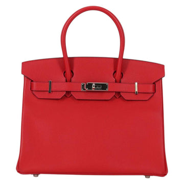 HERMES Birkin 30 Hand Bag Leather Red Silver Auth 134875M - 0
