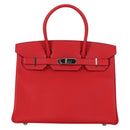 HERMES Birkin 30 Hand Bag Leather Red Silver Auth 134875SM-13