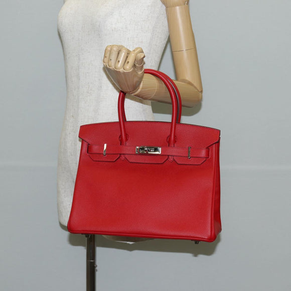 HERMES Birkin 30 Hand Bag Leather Red Silver Auth 134875SM