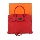 HERMES Birkin 30 Hand Bag Leather Red Silver Auth 134875SM-12
