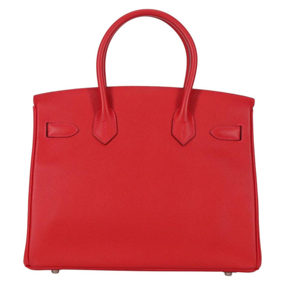 HERMES Birkin 30 Hand Bag Leather Red Silver Auth 134875SM