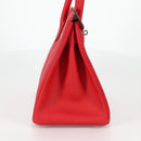 HERMES Birkin 30 Hand Bag Leather Red Silver Auth 134875SM-4