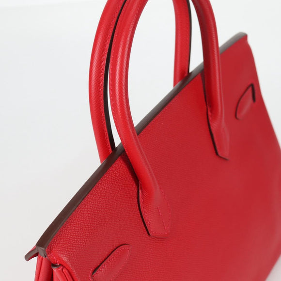 HERMES Birkin 30 Hand Bag Leather Red Silver Auth 134875SM